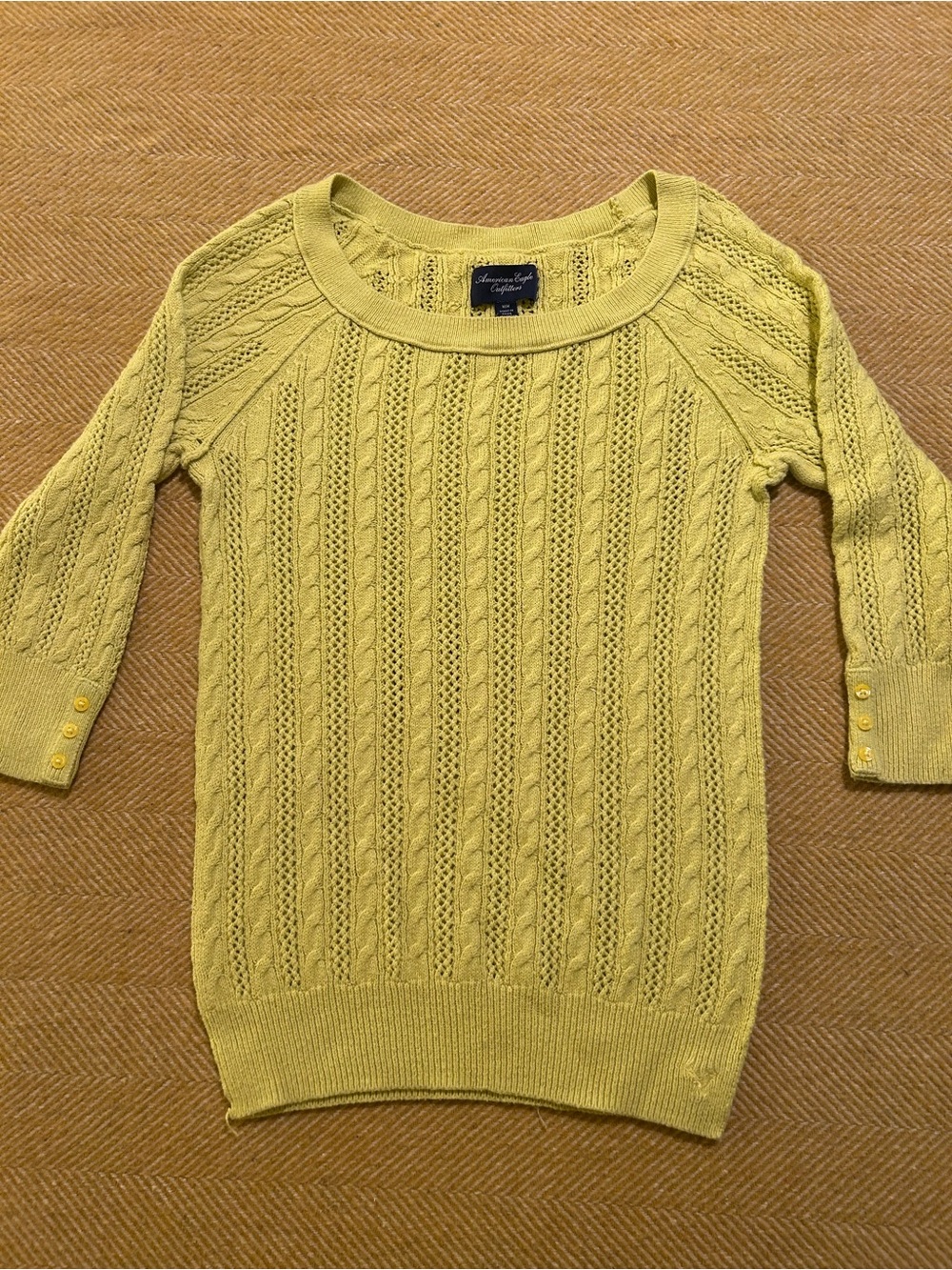 Y2K Lime Yellow Scoop-Neck Cable Sweater by American Eagle
